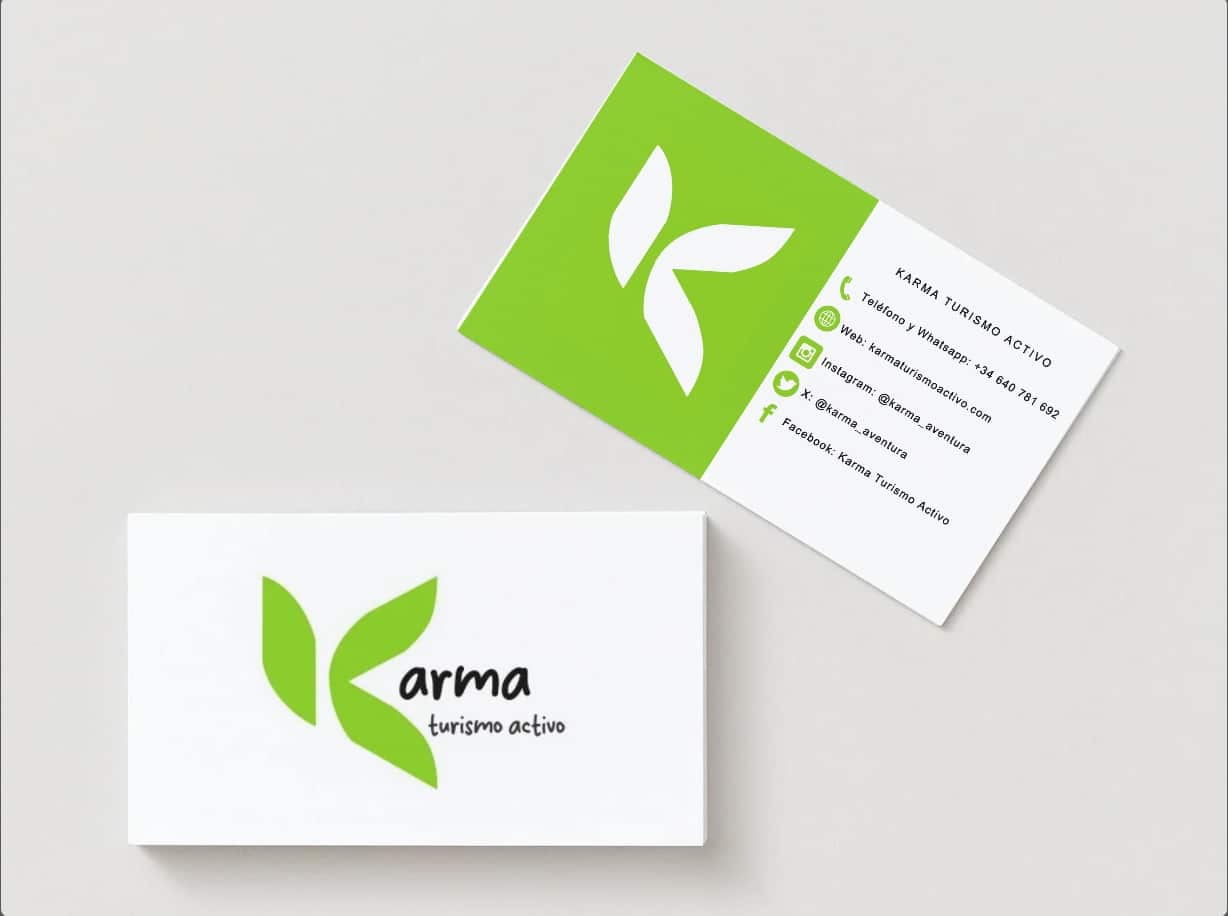 Tarjetas de visita de Karma Turismo Activo