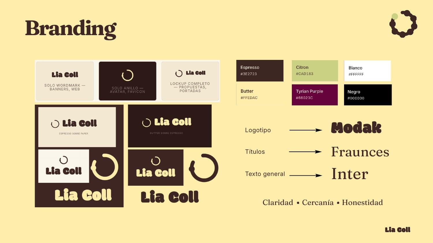 Branding: logotipo, paleta y tipografías de Lia Coll
